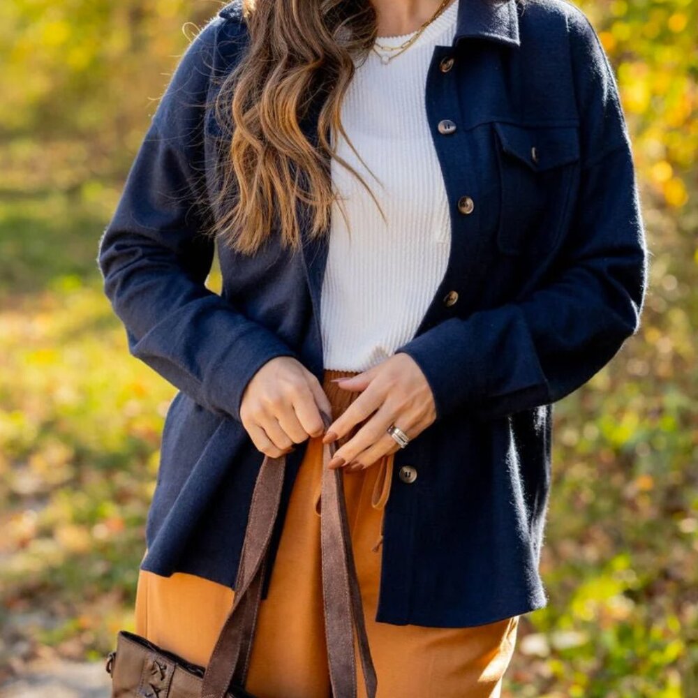 New Betsey's Boutique Raise the Bar Shacket in Navy Size Small